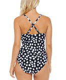 Island Escape Monterey Printed Convertible One-Piece Swimsuit Black / White 8