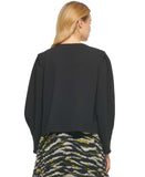 DKNY Womens Solid V-Neck Pullover Top P23AAO16 Black XL