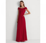 Lauren Ralph Lauren Womens Off-the-Shoulder Chiffon Gown 253882146001 Red 8