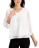 JM Collection Womens ie Sleeve Shirt Top White S