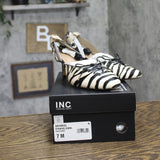 INC International Concepts Lace-Up Strappy Heel Sandals Zebra Black White 7M