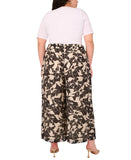 Vince Camuto Floral-Print Lined Drawstring Pants 92325312 Rich Black / Brown 2X