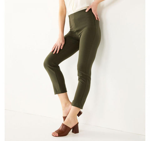 Nine West Petite Side Zip High-Waisted Skinny Ankle Pants Olive Green 18P Short