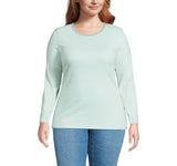 Lands' End Size Long Sleeve Micro Rib Crewneck Top Aqua Stripe Green Blue 2X