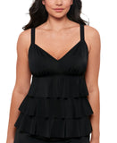 Swim Solutions Womens Black Swan Tiered-Ruffle Tankini Swim Top 806833 Black 8