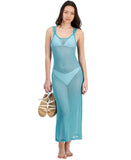 Miken Womens Metallic Mesh Tank Dress Cover Up I9979Q059 Sugar Blue L