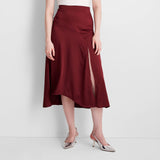 Future Collective Womens Holiday Flowy Satin Midi Skirt 92248804 Burgundy Red XS