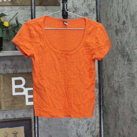 Old Navy Womens Babydoll Knit Bow Accent Shirt Top Orange L
