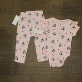 Disney Ribbed Textured Bodysuit and Pants Set with Ruffle Sleeves Pink 24M