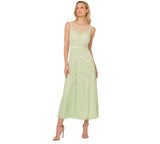 Adrianna Papell Sequin Beaded Midi Dress Gown Aloe Mist Green / Ivory 14