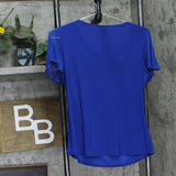 Ny Collection Petite Womens Knit Short Flutter Sleeve Top Surf The Web Blue PM