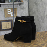 Bella Vita Womens Genuine Suede Leather Diaz Block Heel Bootie DIAZ Black 8.5M