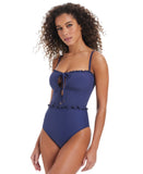 Bar III Wave Solids Tie-Front Bandeau One-Piece Swimsuit Near Nautical Blue S