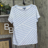 Karen Scott Short Sleeved Striped Boat Neck Top Light heather Blue XL