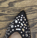 A New Day Womens Satin Rhinestone Pointed Toe Flats Black 6M