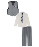 Nautica Sharkskin Vest Shirt Tie and Pants 4-Piece Suit Set Gray Blue Multi 5