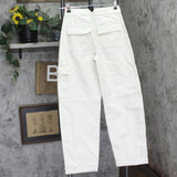 Woolrich X TGT Womens Mid-Rise Barrel Leg Cargo Denim Pants Cream Off White 0