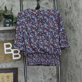 Sam And Jess Womens Smocked-Waist Top TA93442728J Americana Floral Red XS