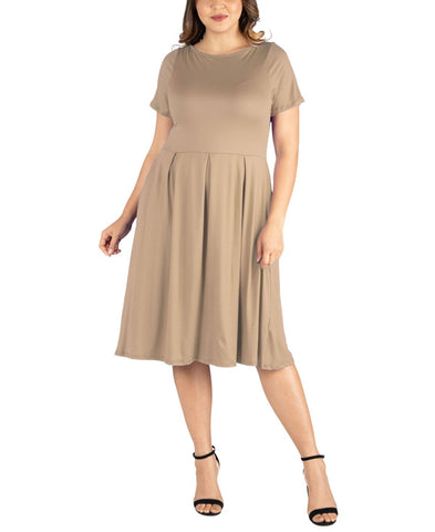 24seven Comfort Apparel Plus Size Short Sleeve Midi Dress with Pockets P0206180