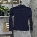 French Toast Girls Uniform Long Sleeve Polo with Picot Collar Navy Blue M (7-8)