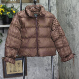 Wild Fable Bow Puffer Gingham Jacket 94658830 Brown Check M