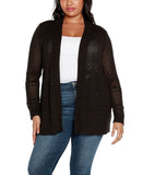 Belldini Womens Plus Size Pointelle Open Cardigan Sweater AS230502X Black 2X
