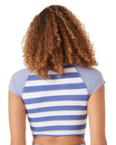 Roxy Womens Crop Top Short Sleeve Rashguard 434005169 Bijou Blue Multi L