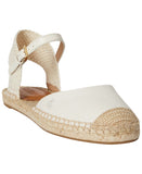 Lauren Ralph Lauren Ankle Strap Flats Sandals Soft White / Natural Brown 7.5B