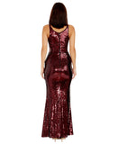 Dress The Population Sequin Bodycon High Side Slit V Neck Maxi Dress Port Red L