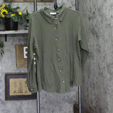 Belle By Kim Gravel Knit Jersey Button-Front Collared Shirt Tea Leaf Green 1X