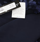 Xscape Plus Size Long Illusion Sleeve Off The Shoulder Dress Gown Navy Blue 14W