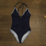 Cupshe Womens Plunging V Wire Neck Ruched One Piece Swimsuit Dark Blue M