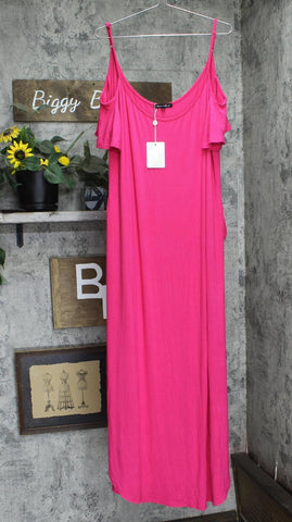 White Mark Womens Plus Lexi Jersey Cold Shoulder Maxi Dress Fuchsia Pink 3X