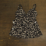 Swim Solutions Womens Leopard-Print Tiered Tankini Swim Top Animal Print Brown 8