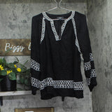 Belldini Embroidered Boho Tunic Peasant Top BW220024X Black / White 2X