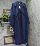 A New Day Faux Suede Waist Tie Button Down Raglan Cut Trench Coat Navy Blue 2X