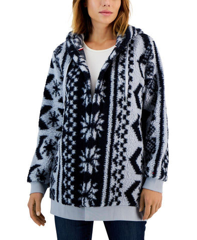 Tommy Hilfiger Women's Hooded Sherpa Jacket J2XEH410 Pearl Blue S