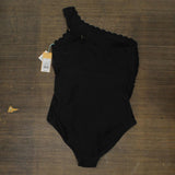 Kona Sol Women's Shirred Scallop One Shoulder One Piece Swimsuit Jet Black M