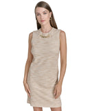 Halston Womens Tweed Chain-Trim Shift Dress HD4JMB8T Oatmeal Brown 14