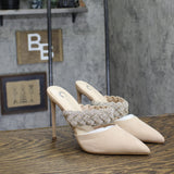 Journee Collection Hazzl Braided Rhinestone Stiletto Heels Nude Beige Brown 8.5M