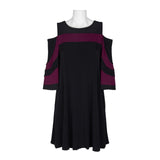 Nina Leonard Womens Cold Shoulder Long Sleeve Wave Color Block Jersey Dress
