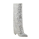 A New Day Womens Abba Sequin Foldover Tall Boots 91636693 Silver Gray 7.5M