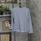 Charter Club Womens Printed Long Sleeve Pajama Sleep Top Gingham Check Blue XS