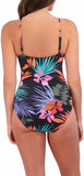 Jessica Simpson Womens Midweight Textured One Piece Swimsuit Palms Black 2XL
