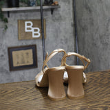Jewel Badgley Mischka Block Heel Knot Dress Sandals JW5509 Nude Satin Brown 8.5M