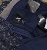 X By Xscape Plus Size Ruched Lace Gown Dress XC121W Navy Blue 14W