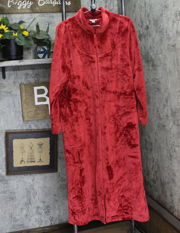 Charter Club Womens Long Plush Zip-Front Robe 100190770MS Fire Brick L