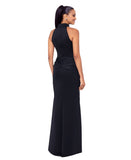 XSCAPE Womens Petite Sleeveless High-Neck Scuba Draped Gown Dress Black 6P