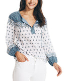 Nautica Womens Woven Wood Block Split-Neck Top 25W500 Bright White / Blue M