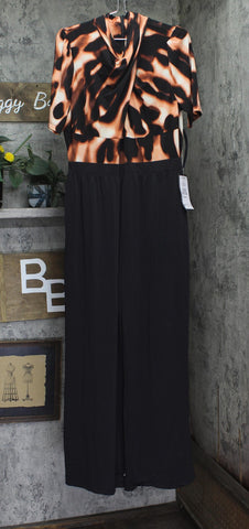 RACHEL by Rachel Roy Twisted Short- Sleeve Jumpsuit Leopard Black Multi 2XL
